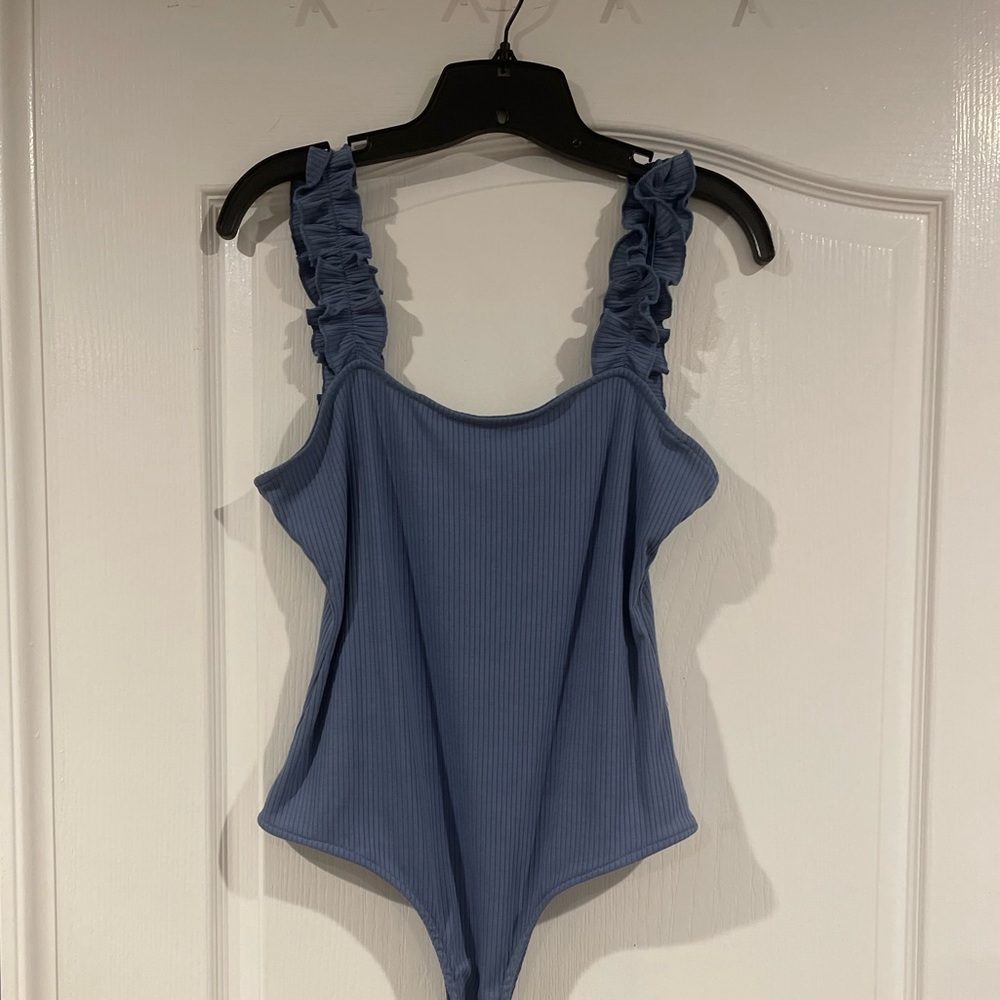Blue Ruffle Sleeve Bodysuit